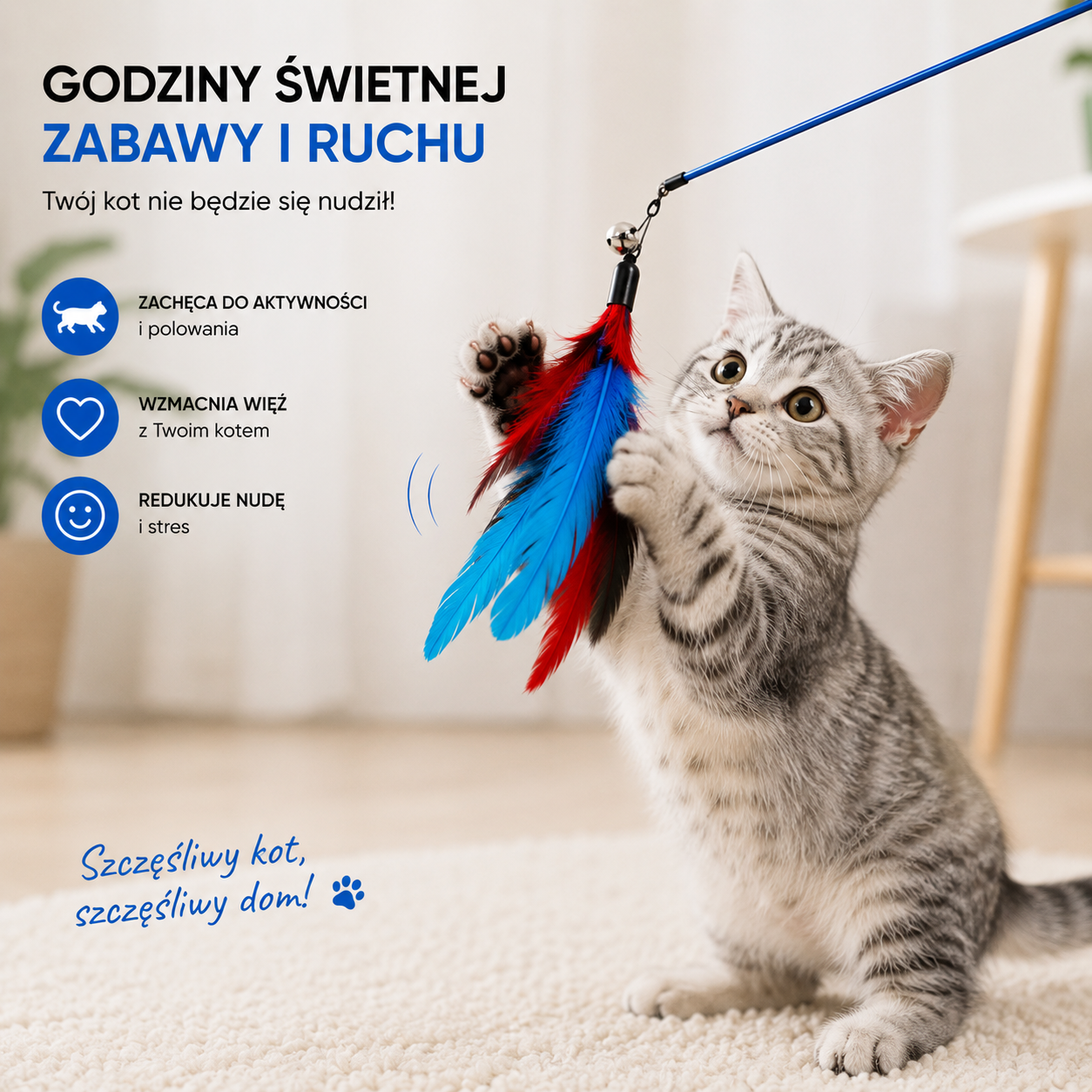 Wędka dla kota z wymiennymi końcówkami
