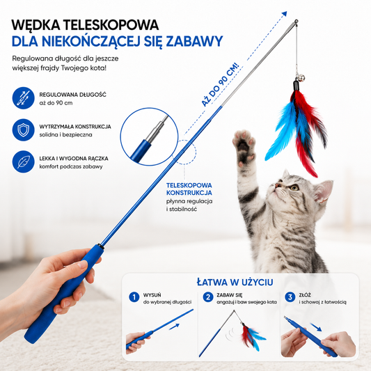 Wędka dla kota z wymiennymi końcówkami