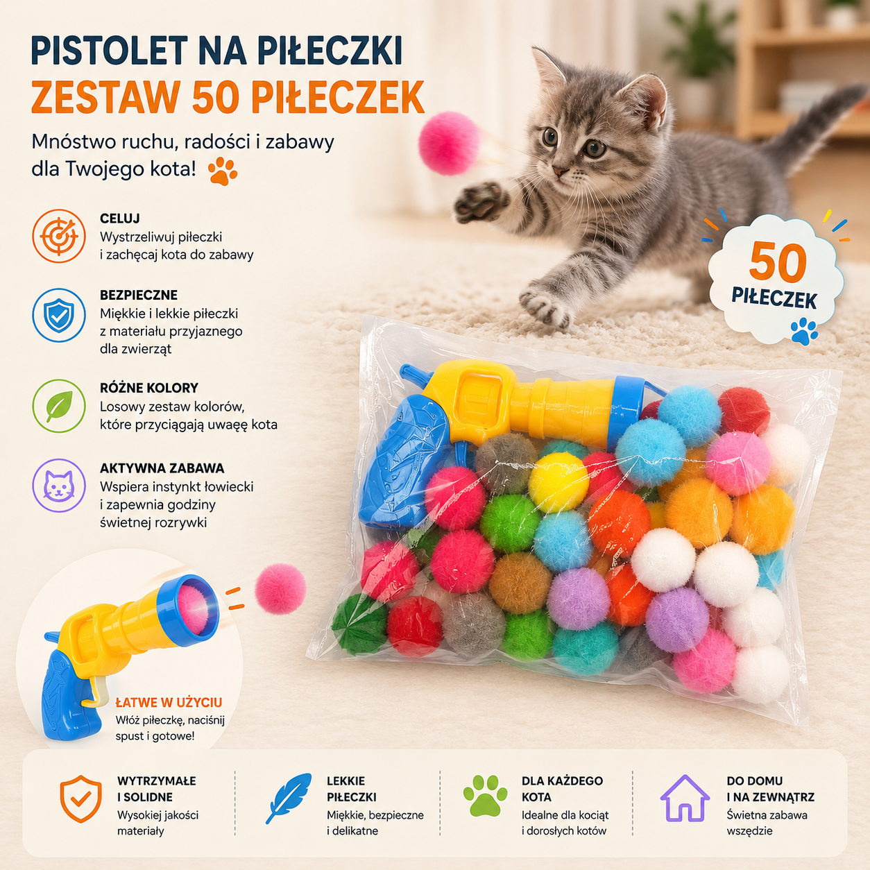 Interaktywna wyrzutnia piłeczek dla kota