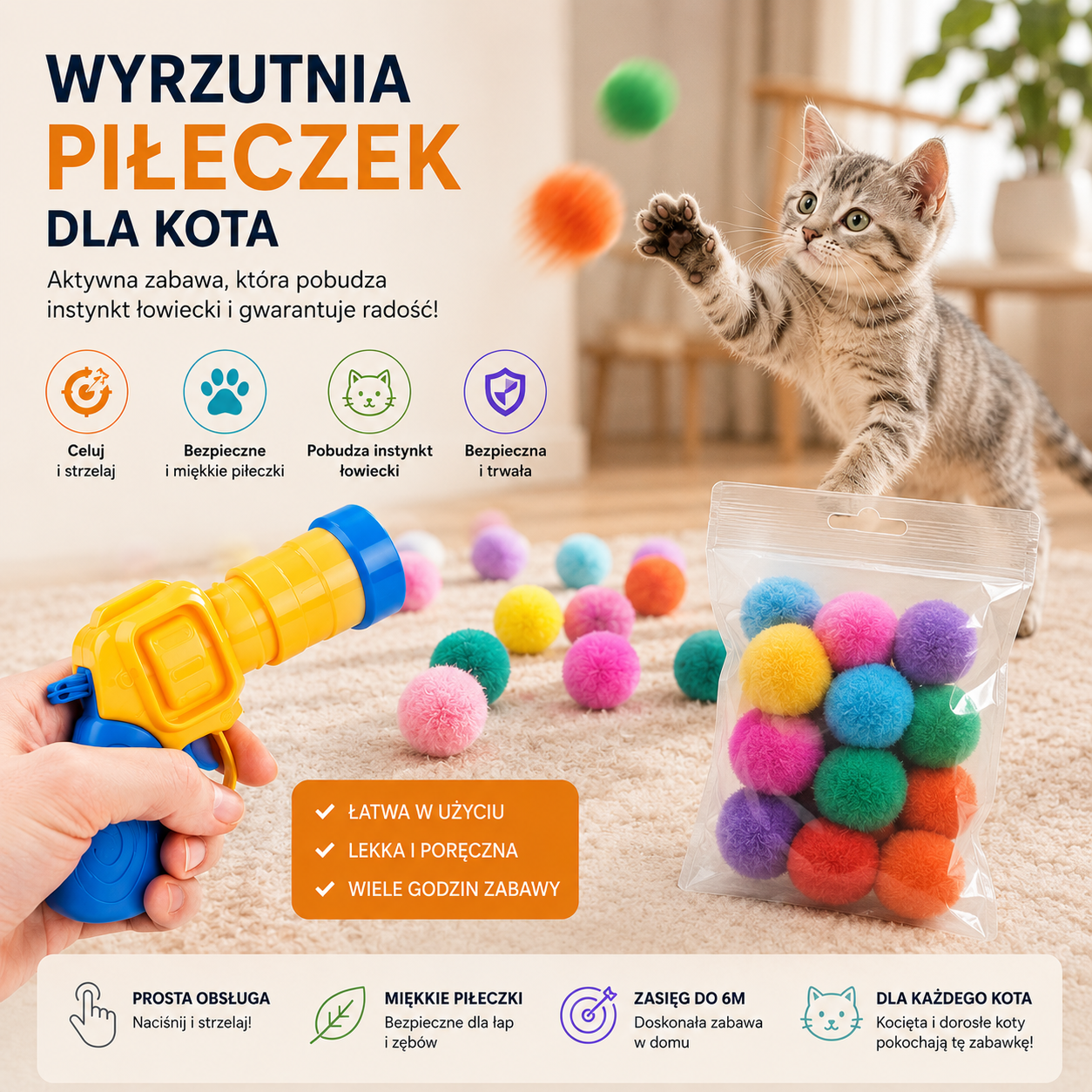 Interaktywna wyrzutnia piłeczek dla kota