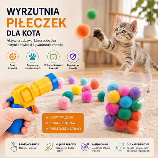 Interaktywna wyrzutnia piłeczek dla kota