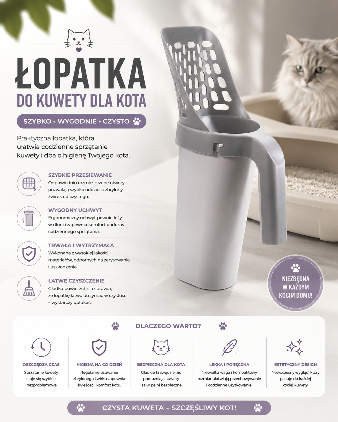 Łopatka do kuwety dla kota