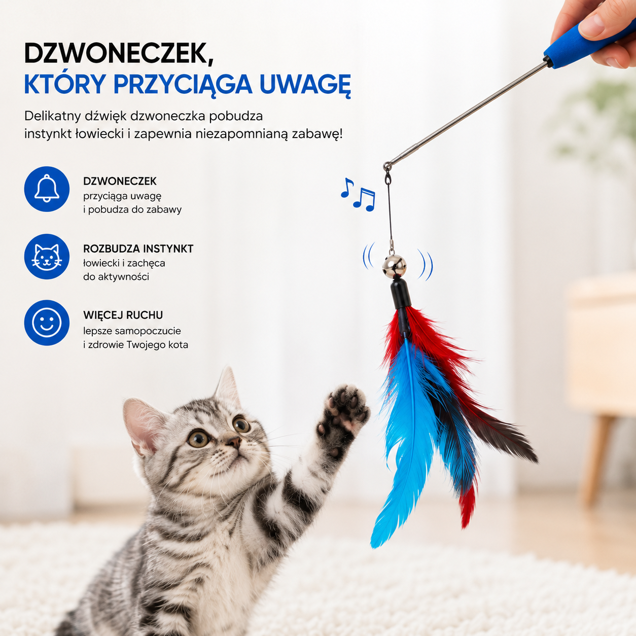 Wędka dla kota z wymiennymi końcówkami