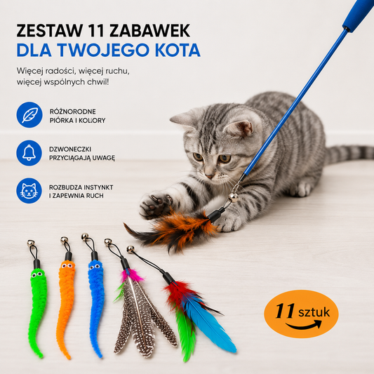 Wędka dla kota z wymiennymi końcówkami