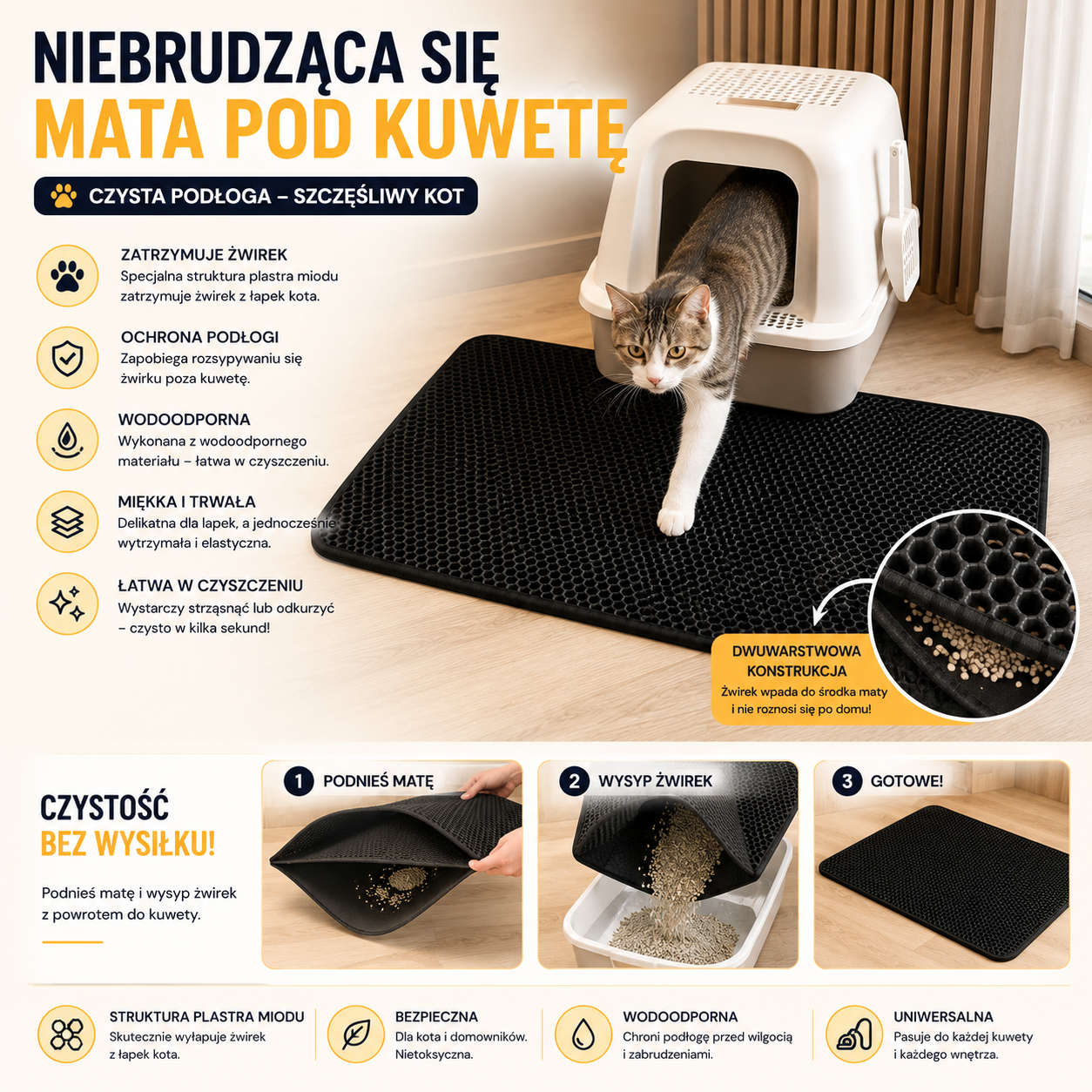 Niebrudząca się mata pod kuwetę